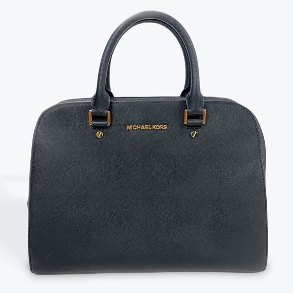 Michael Kors Jet Set Saffiano Leather Large Satchel Bag (Black w/ Gold hardware) - Picture 1 of 8